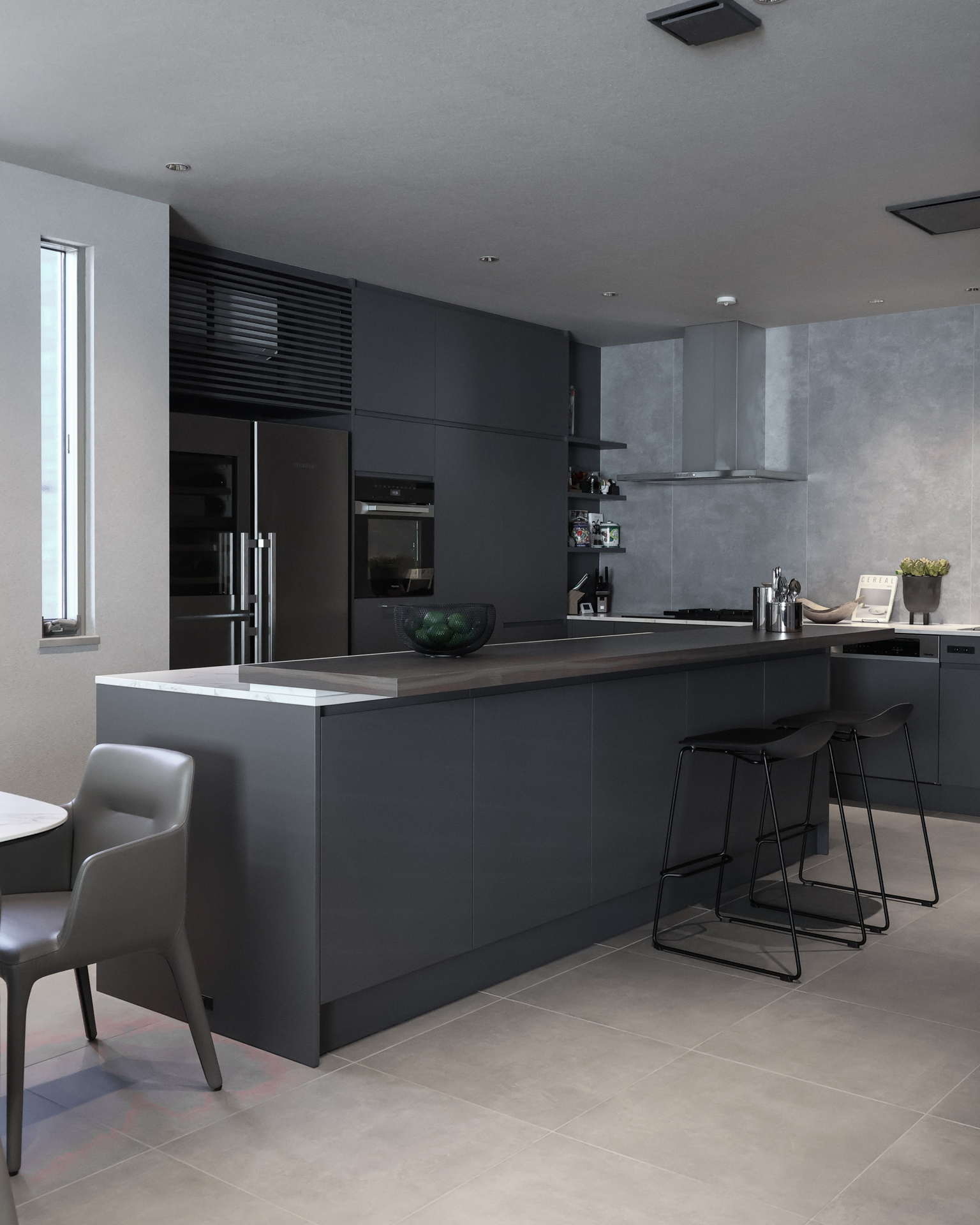 写真:陰影が美しいダークトーンキッチン