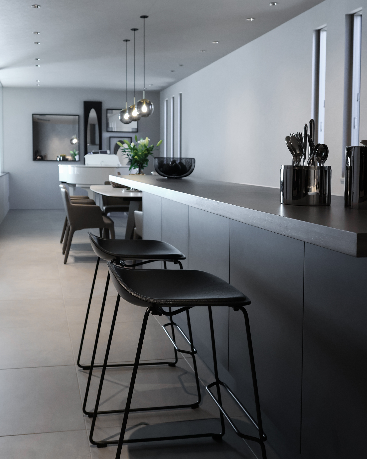 写真:陰影が美しいダークトーンキッチン